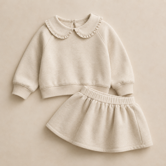 Collar Sweatshirt & Skirt Set