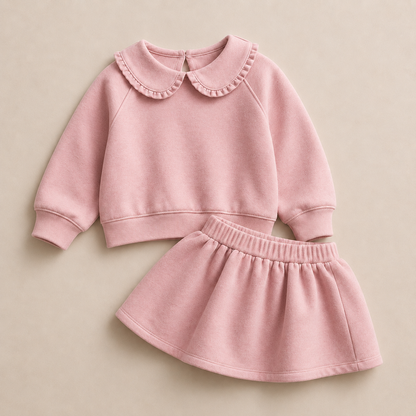 Collar Sweatshirt & Skirt Set